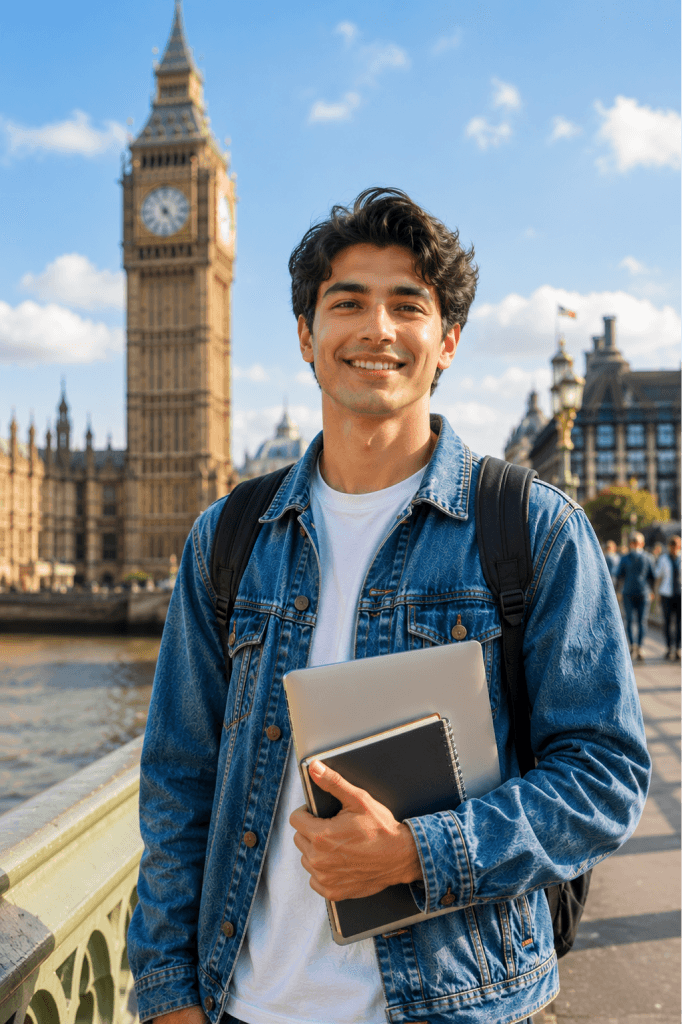 AHZ student by the Houses of Parliament in London